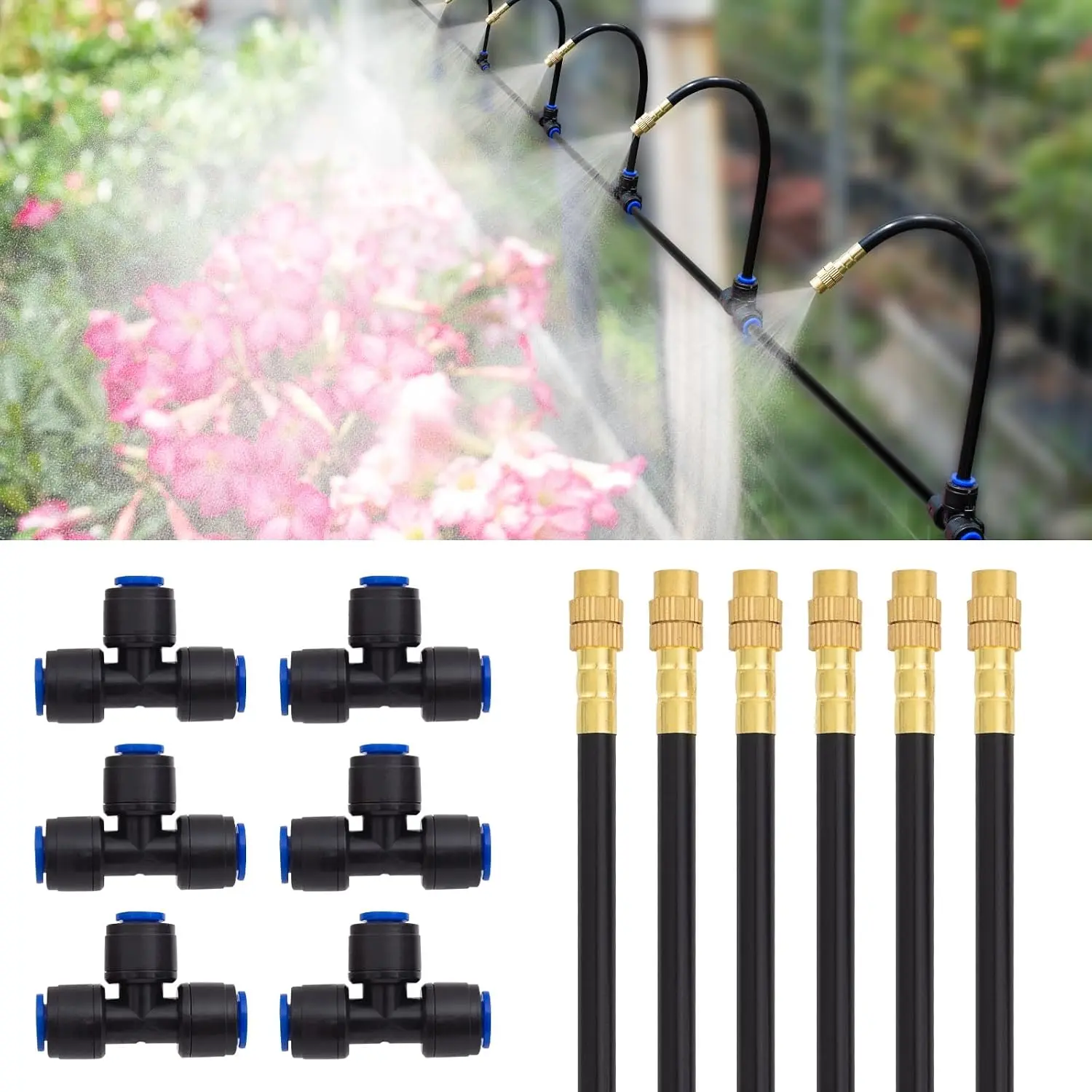Drip Irrigation  ONLY 6 count of 360° Adjustable Arm Sprayer Copper Nozzles and Quick Connect Base - No Tubing No Faucet Adapter