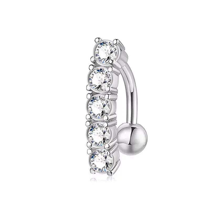14g (1.6mm) 316L Surgical Steel White Zirconia 5-CZ Vertical Drop Top-Down Belly Navel Ring