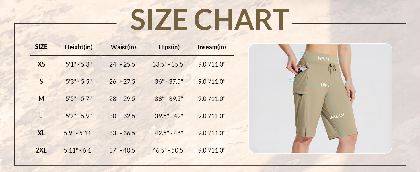 baleaf Women's Hiking Long Shorts 9" Quick Dry Hiking Bermuda Cargo for Curvy Lightweight Knee Length Shorts Pockets -dga003