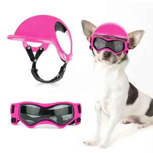 Pink Dog Helmet And Glasses for Windproof UV Protection Dog Goggles Safety Sport Hat for Puppy