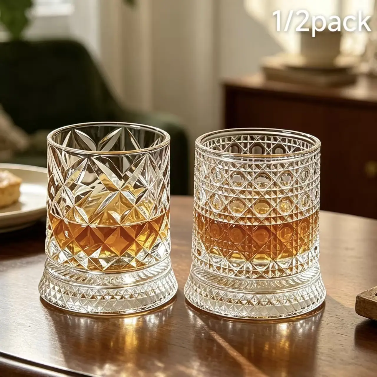 360° Spinning Lead-Free Crystal Whiskey Glass, Whisky Glass, Thickened Base Stress Relief Rotating Wine Tumbler, European Style Barware, Drinking Glassware, Birthday Gift for Husband Boyfriend, Scotch Bourbon Cocktails Home Bar Daily Use