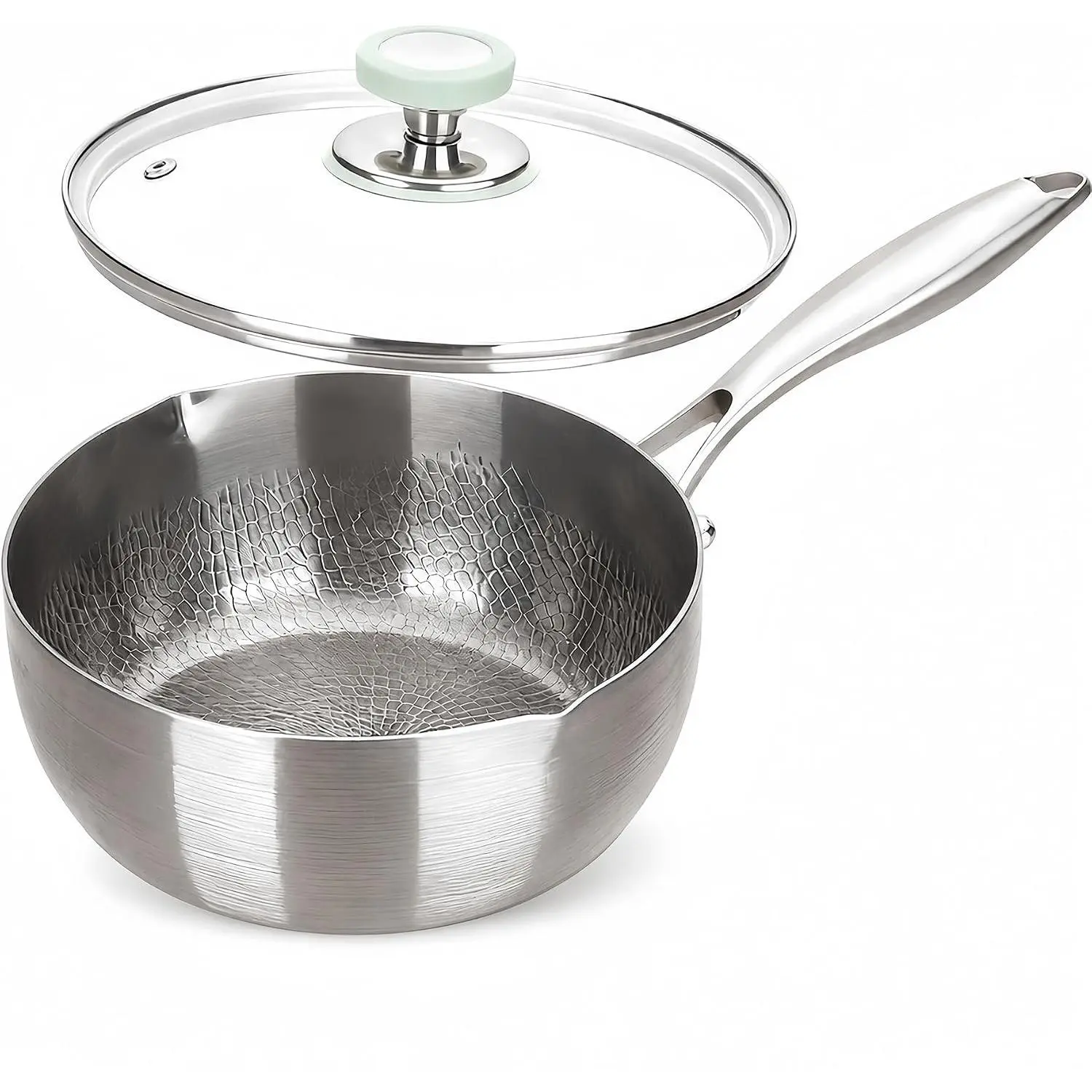 Titanium Saucepan with Lid, No Coating Non-Stick Titanium Pot（3 QT) | 500°F Heat Resistant, Fast & Even Heating, Universal Induction Gas Electric Glass Halogen Cooktops, Dual-Pour Spouts Design