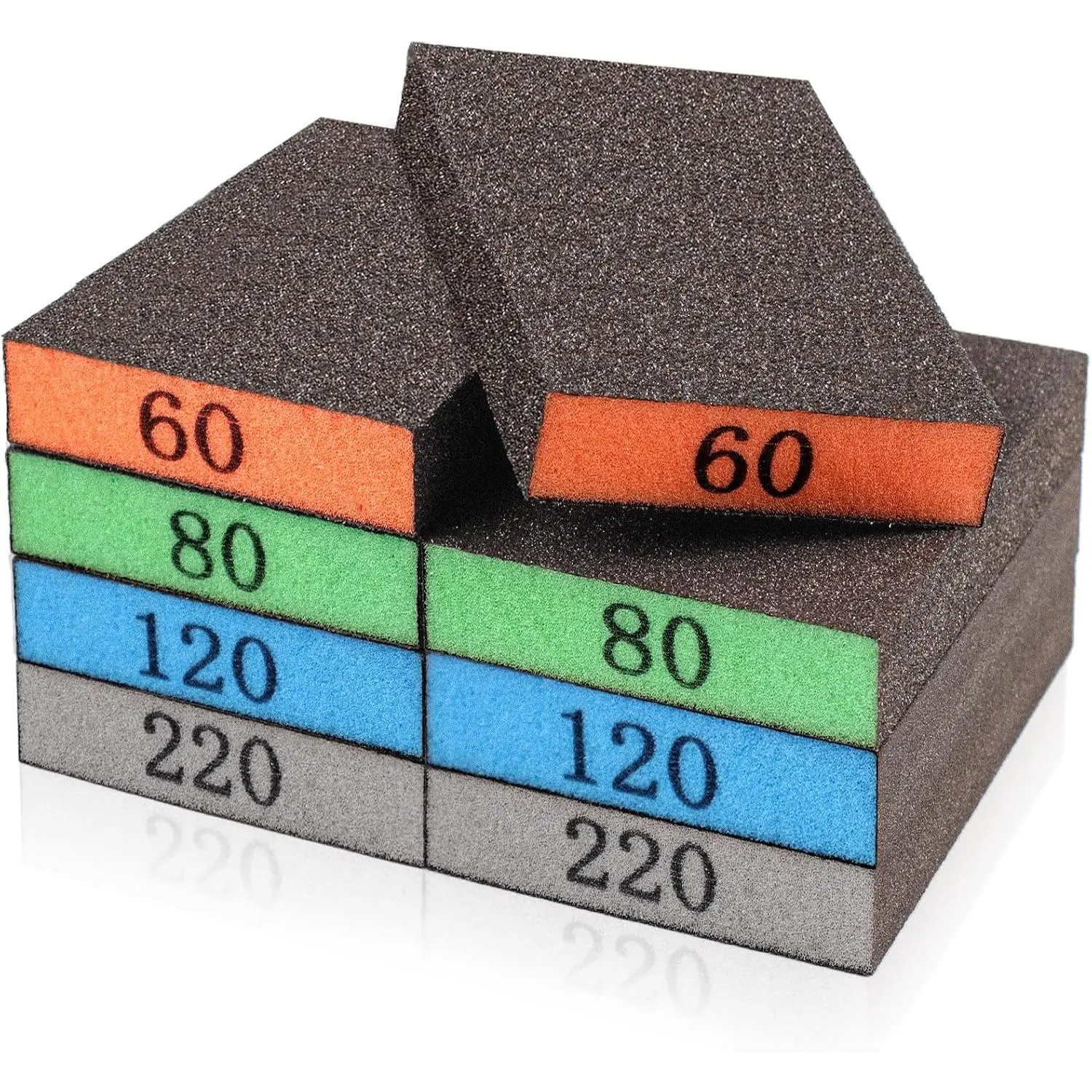 8 Pack Sanding Sponge, 60/80/120/220 Grit Sanding Blocks  | Washable and  Sandpaper Block for Drywall  Metal Furniture