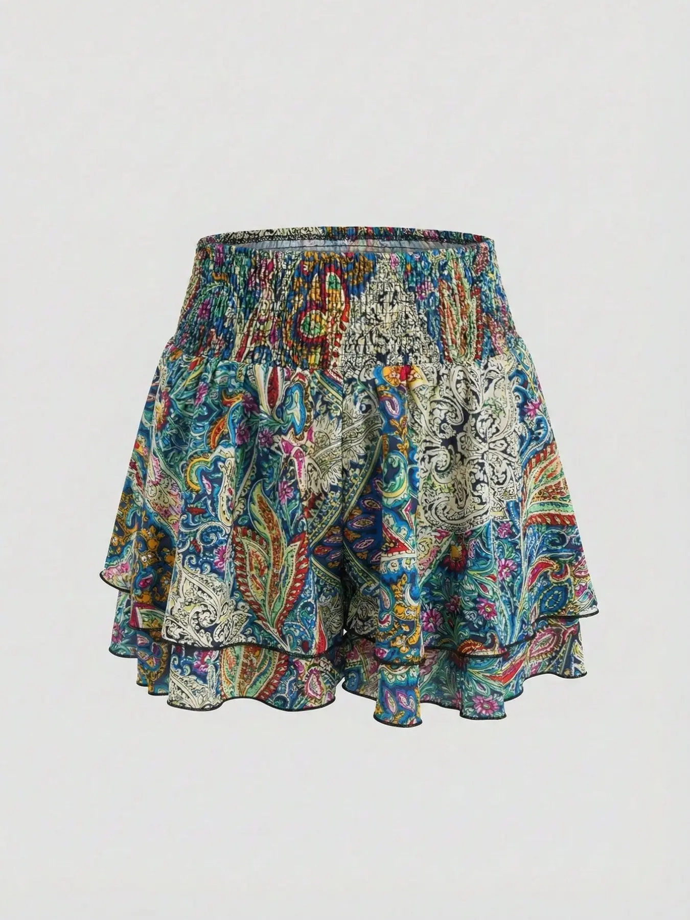 Lune Boho Shorts for Petite Women, High-Waisted Elastic Waist, Leaf Hem Design, Summer Style, Comfortable Fashion Bottoms, Bohemian