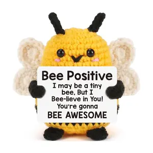 Positive Crochet Bee Amigurumi - Handcrafted Inspirational Bee Gift for Graduation, Birthday, Mother's Day - Cute Emotional Support Desk Companion with Positive Quotes for Best Friend, Sister, Daughter, Son, Mom, Grandma