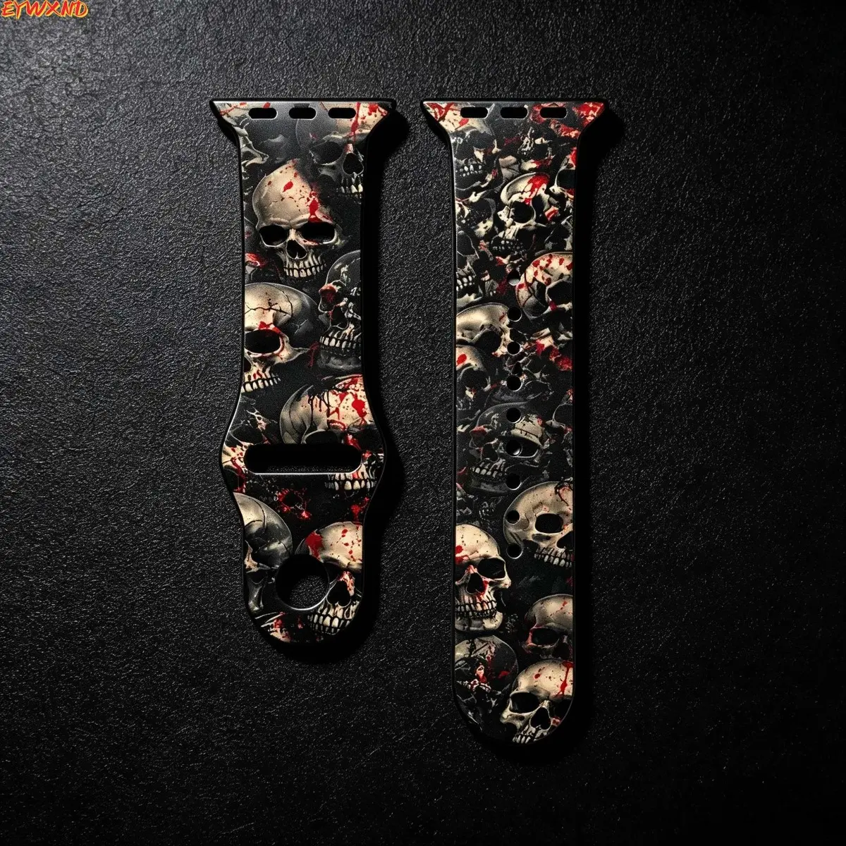 EYWXND Black Realistic Blood Skull Pile Print Silicone Wearable Bag Strap, Gothic Horror Halloween Waterproof Fully Water Resistant Accessory, Soft Edgy Adjustable Fit Replacement Bag Strap, Water Proof, Accessories, Skull Print, Wearable Strap