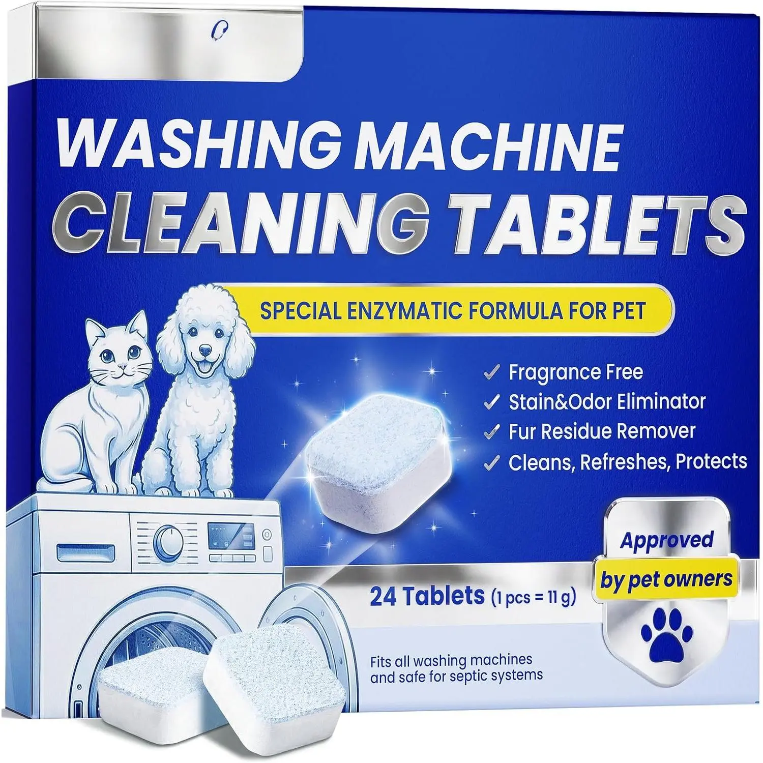 Washing Machine Cleaning Tablets for  Owners – Enzymatic Washing Machine Cleaner Removes , Odors & Limescale Buildup – Compatible with HE, Front & Top Load – 24 count (1-Year )