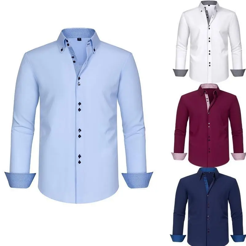 Men's 4-Way Stretch Checkered Flannel Shirt Soft Cotton-Blend Fabric Double-Breasted Breathable Casual Long Sleeve Classic Menswear Tops