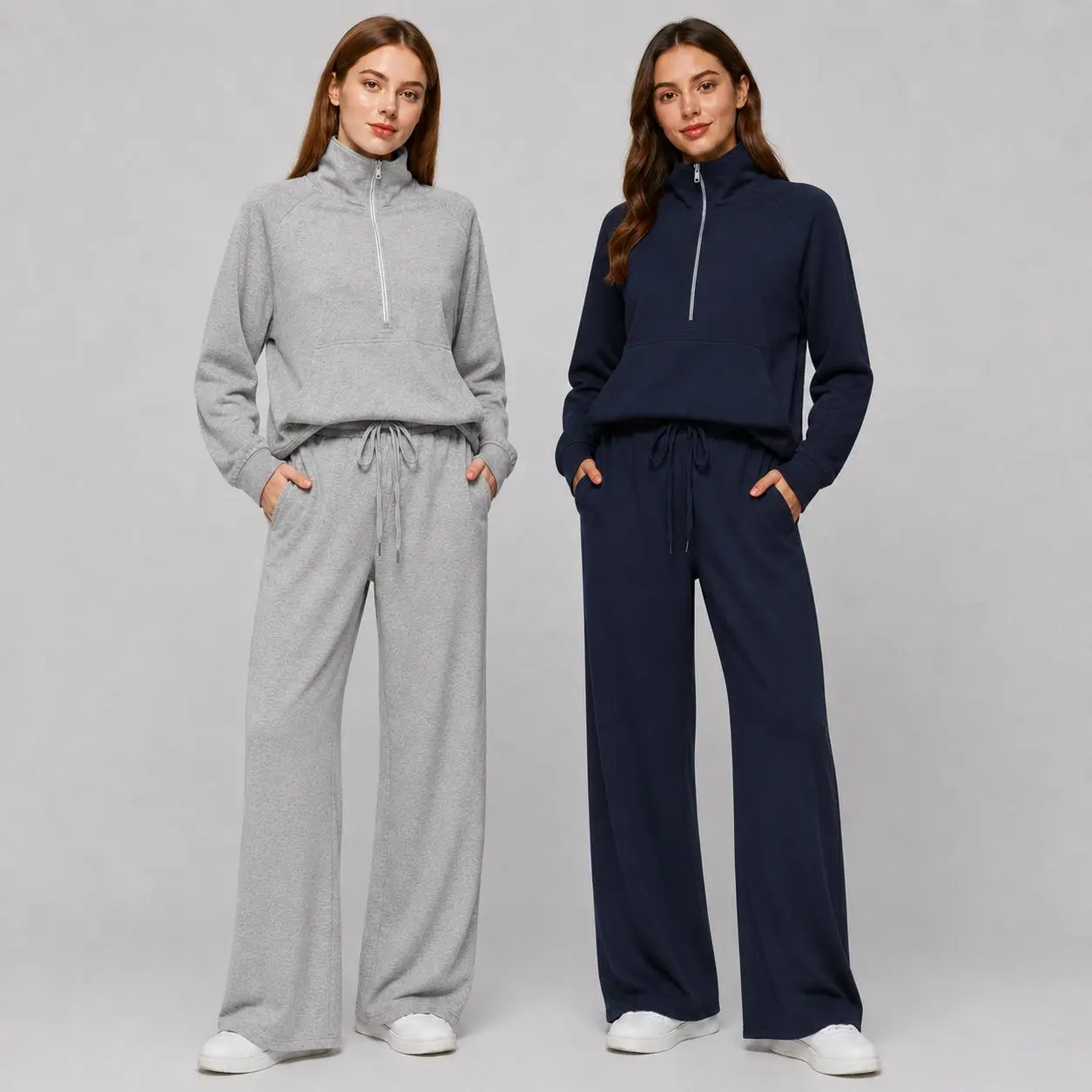 Womens Plus Size Lightweight Two Piece Tracksuit Half Zip Sweatshirt and Wide Leg Sweatpants Casual Matching Lounge Set Relaxed Travel Airport Outfit for Spring Fall