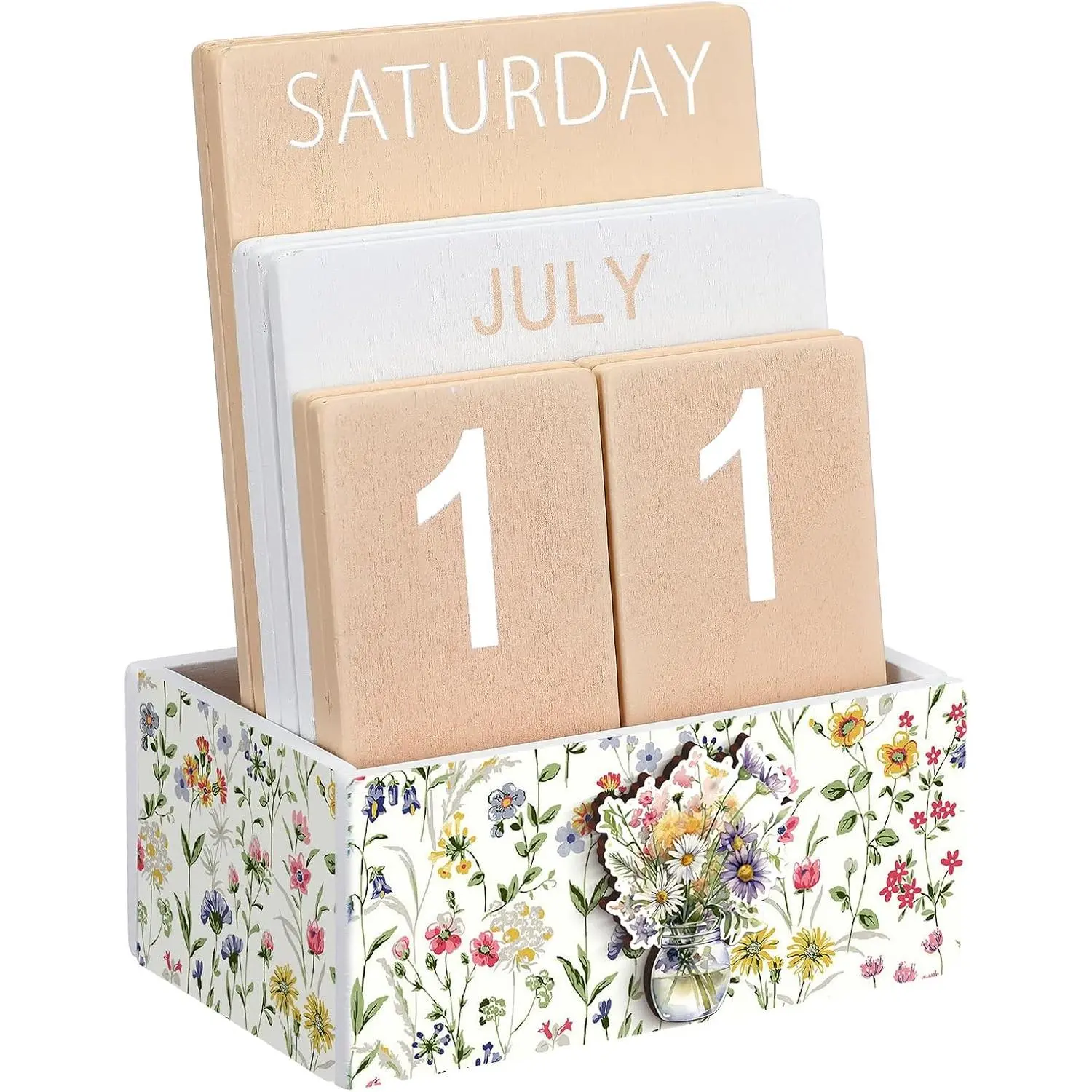 Wildflower  Block Perpetual Calendar Coquettish  Desk Decor Cute Watercolor Wildflower Month Week Date Display Decorative Block Calendar Office  Desk  for Women