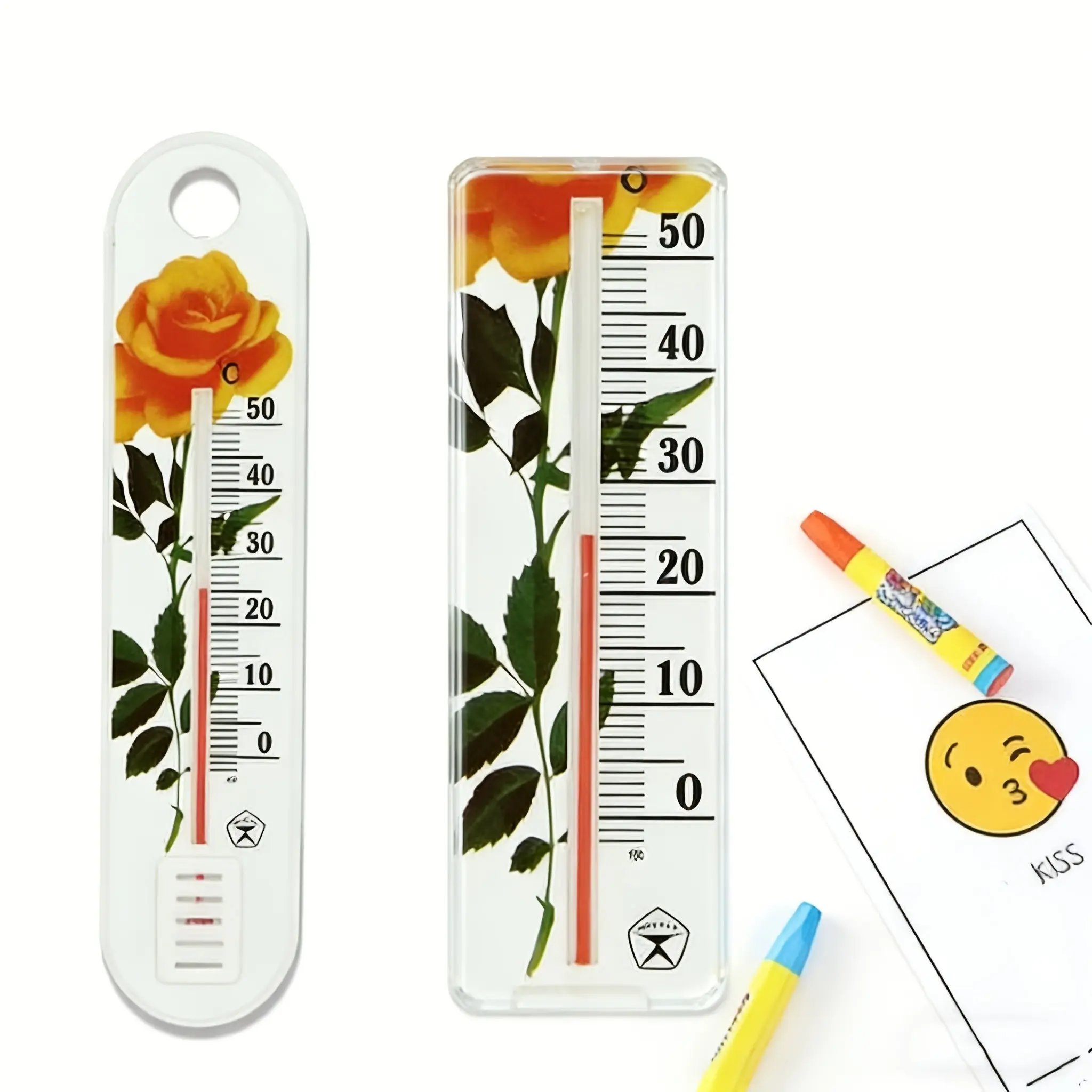 Hanging Garden Thermometer for Greenhouse, Accurate Indoor Outdoor Temperature Reader, Decorative Pattern Design, Plastic Shed Use