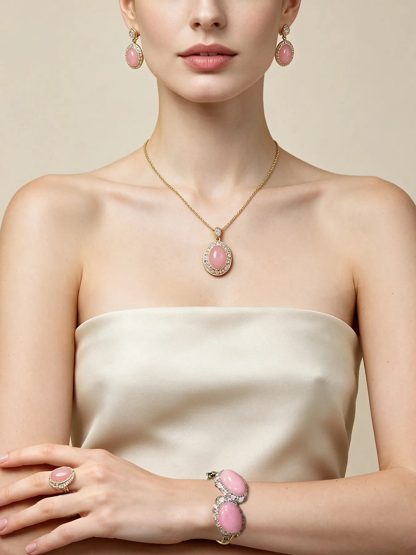 Pink Chalcedony Jewelry  Set 4-Piece Gift Box, Elegant Design, Perfect for All Seasons, Ideal for Gifts, Charming Accessory Collection