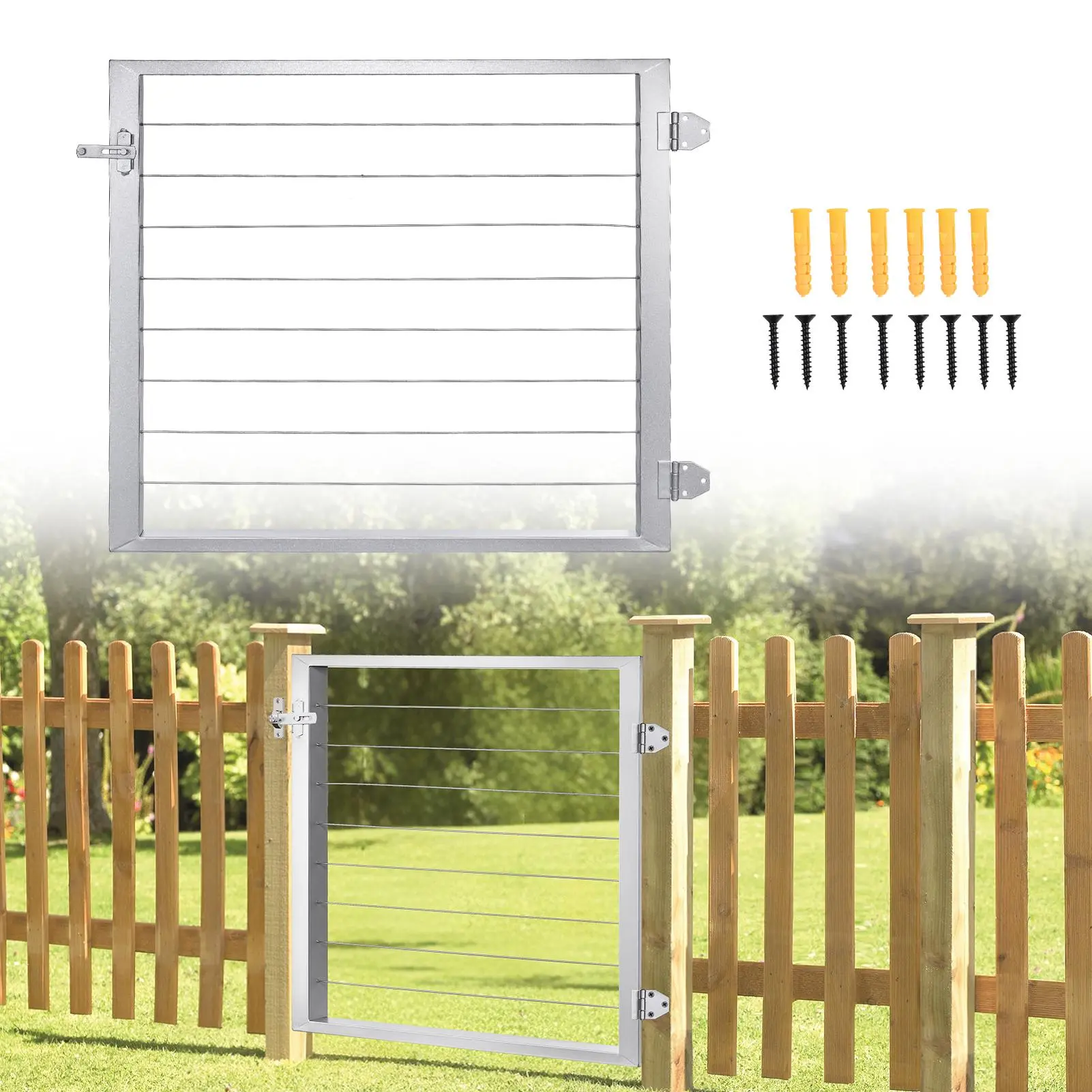 36-Inch Rectangular Carbon Steel Outdoor Deck Cable Railing Gate - Heavy-Duty, Easy-to-Install, Security-Focused for Residential Fence, Patio (92x82x5cm)