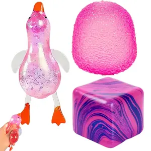 3-Piece Squid Squeeze Toy Set, Soft Stress Relief Fidget and Sensory Toy for Kids and Adults, Classroom Prize and Birthday Party Gift