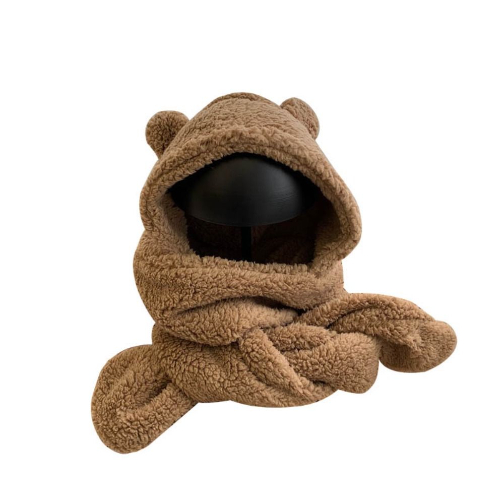 Unique 3 in 1 Bear Ear Plush Beanie Thickened Ear Protection Plush Scarf Hat Gloves Earmuffs Warm Fleece Scarves Hat Autumn