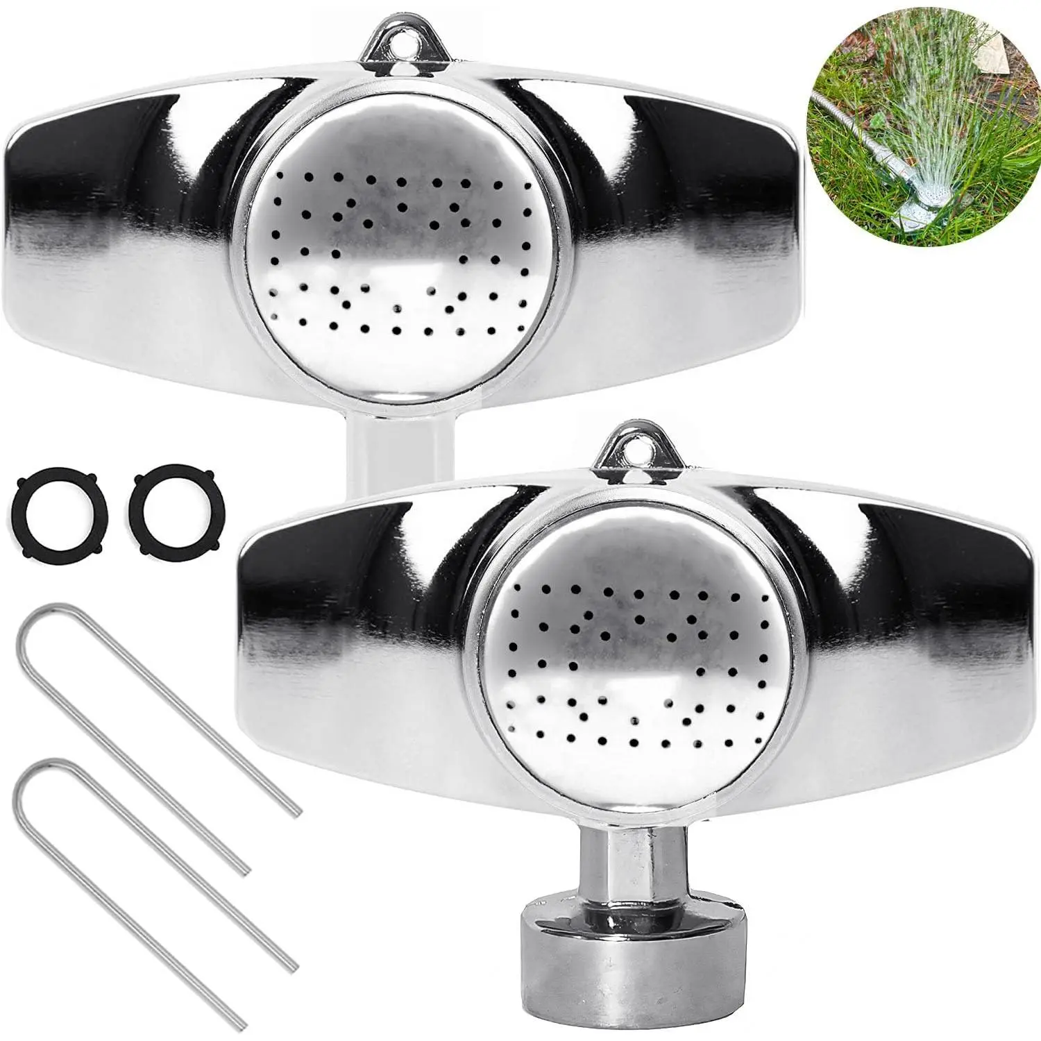 360  Spot Metal Sprinkler with Gentle Water Flow for Small Area Garden Lawn Yard &  Watering, Coverage Up to 30FT, Circle  Hose , Includes 2 Pegs & Extra Washers, 2 Pack