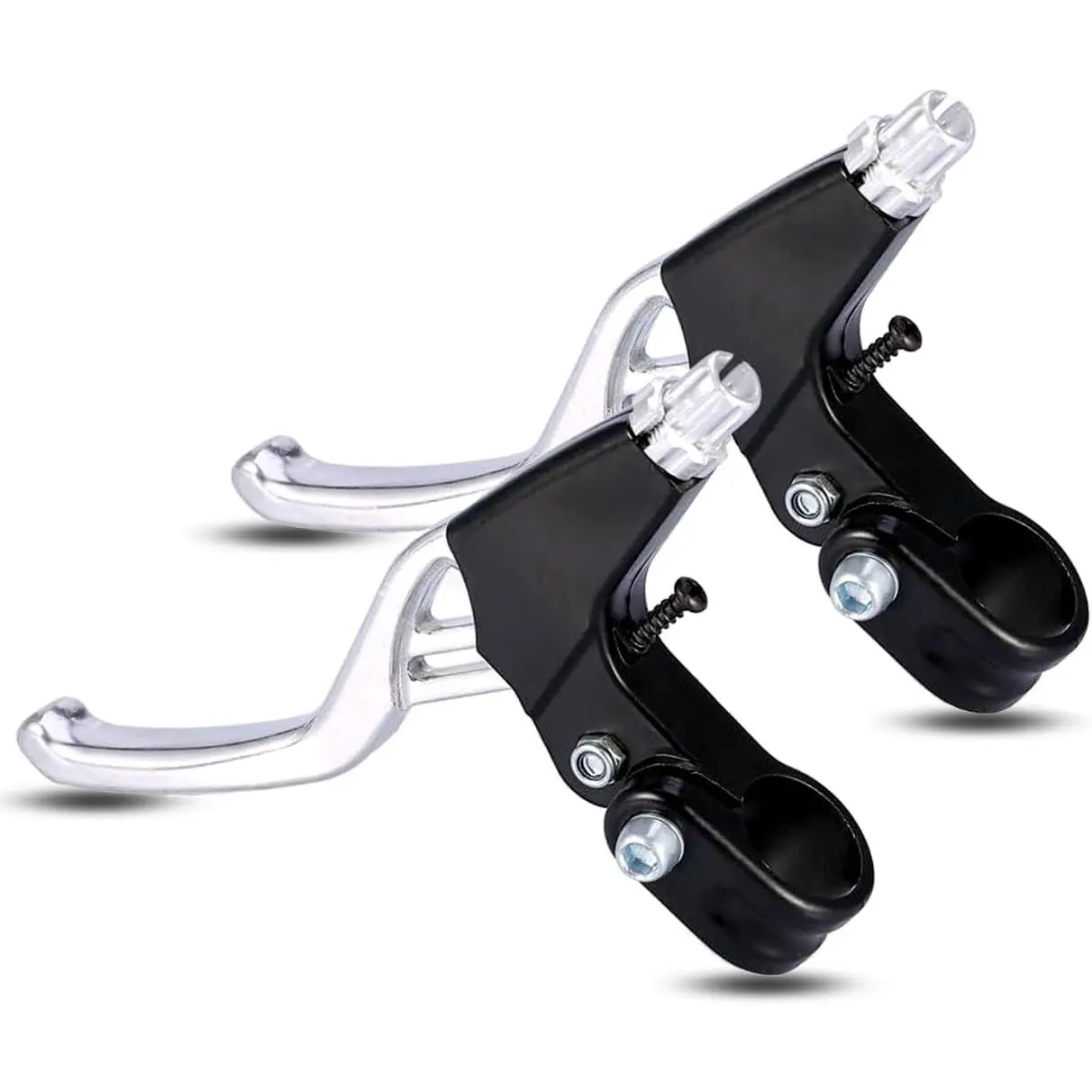 1 Pair Bicycle Brake levers, 2pcs Aluminium Alloy Bike Brake Handle Universal 4 Finger 2.2cm fits for Most Bicycle, MTB、BMX、Road Bike. (Silver)