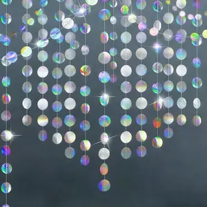 6 Pack 13Ft Iridescent Circle Garlands Holographic Party Decorations  Streamers Banner for Wall Wedding Birthday Graduation Disco Party Decor