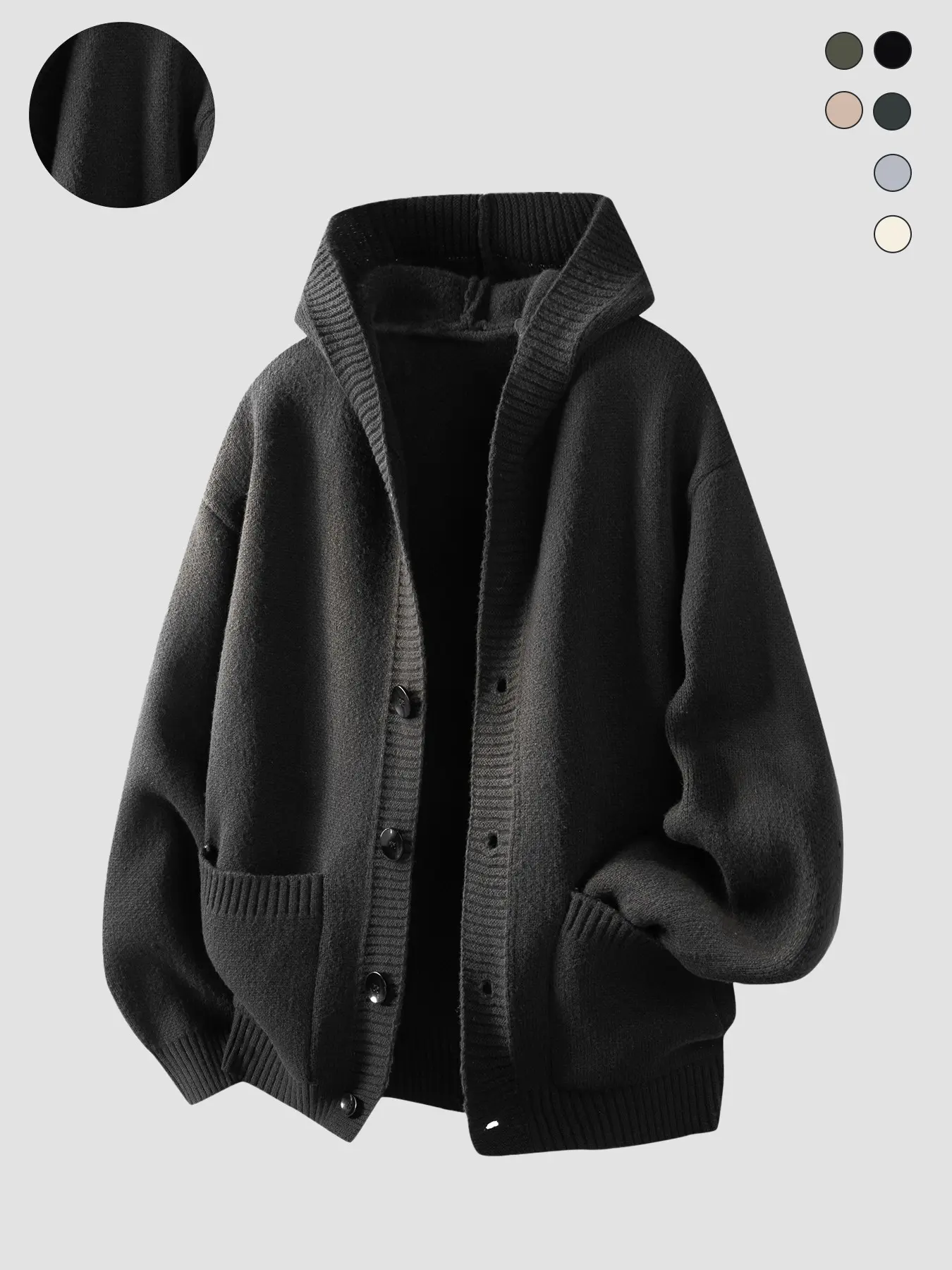 Men's Hooded Knit Sweater, Plain Classic Style, Fall & Winter Fitted Jacket, Ribbed Details, Dual Pockets, Multiple Colors Available
