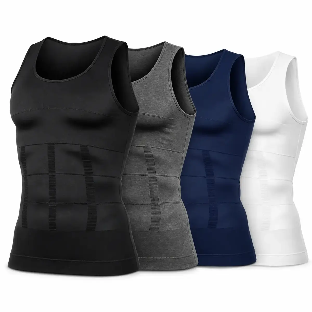 Men's Slim-Fitting Solid Plain Compress Body Shaper Vest - 1/2/4 Pack Round Neck Tank Tops, Soft Stretch Fabric Activewear, Breathable Dry Fit Athletic Gym Tops for Running, Training