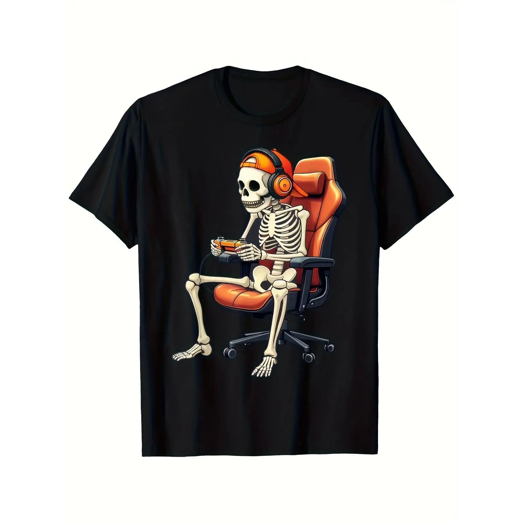 Men's Cotton Vintage Gaming T-Shirt - Retro Skeleton Video Game Character Graphic, Short Sleeve Casual Sport Top for Halloween Costume, Comfortable Fit Gamer Apparel