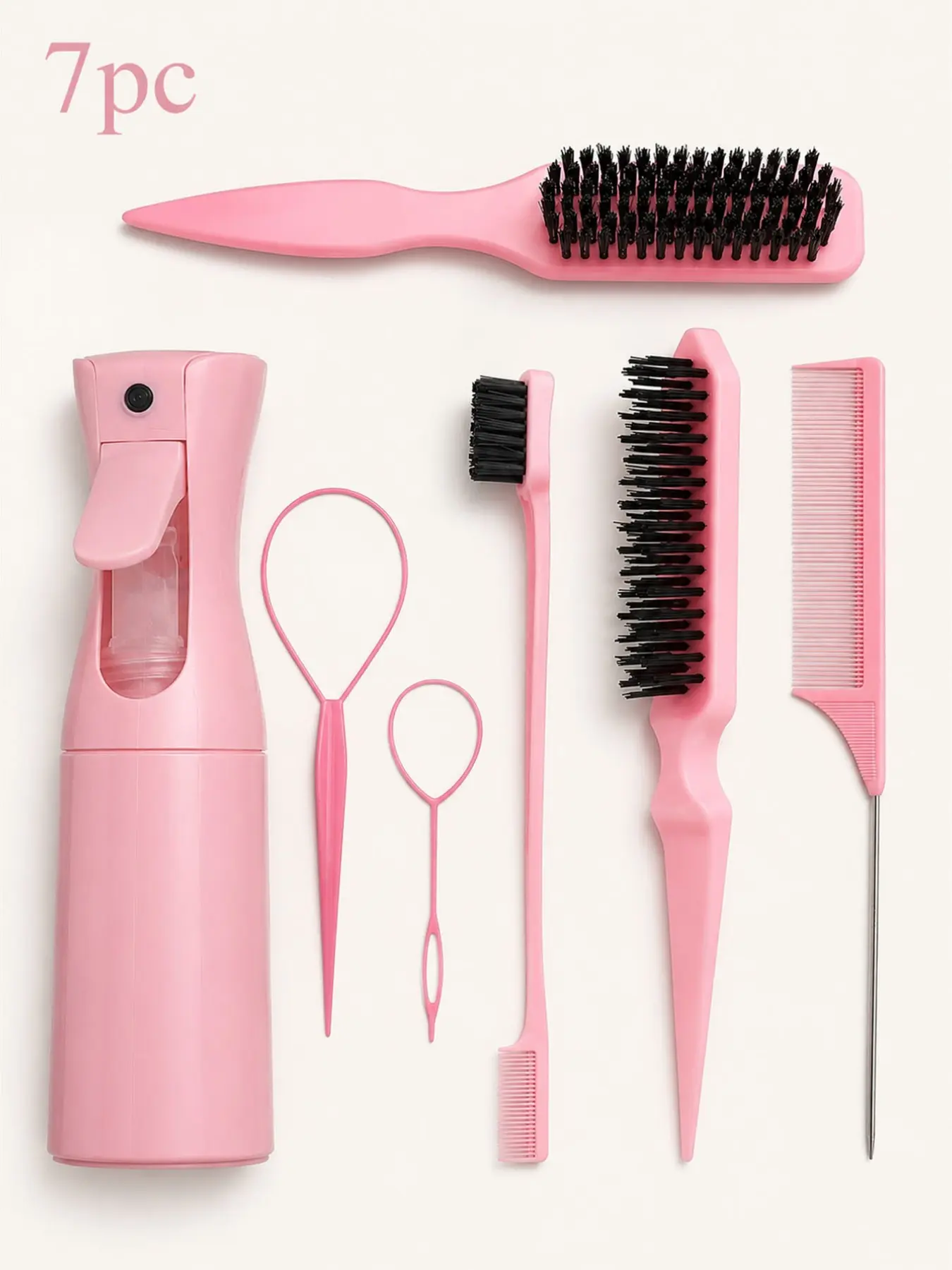 7pcs Hair Styling Tools Set, Cute Hair Care Kit With Spray Bottle, Edge Brush, Rat Tail Comb, Parting Comb & Teasing Brush For Women, Wig, Braids, Ponytail, Bun, Home Salon Travel, Hairdressing Set, Hair Grooming Kit, Haircare