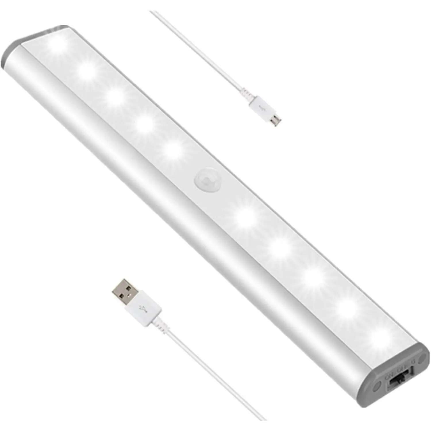 Stick-on Anywhere Portable Little 10-LED Motion Sensor Activated Wireless LED Night Light Built-in Rechargeable Battery Magnetic Tape Lights for Closet Cabinet Silver1