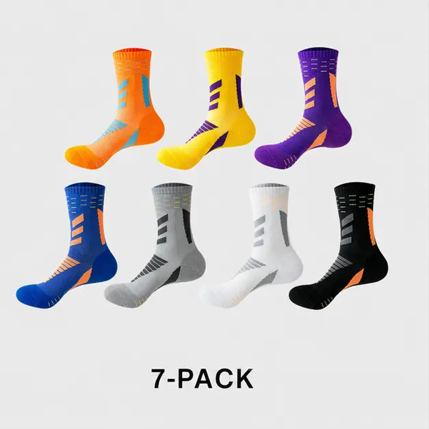 7 Pairs Basketball Socks for Men Women, Cushioned Elite Athletic Crew Socks, Non-Slip Thick Terry Sole Sports Socks, Breathable Mid-Calf Training Socks for Running Gym Workout