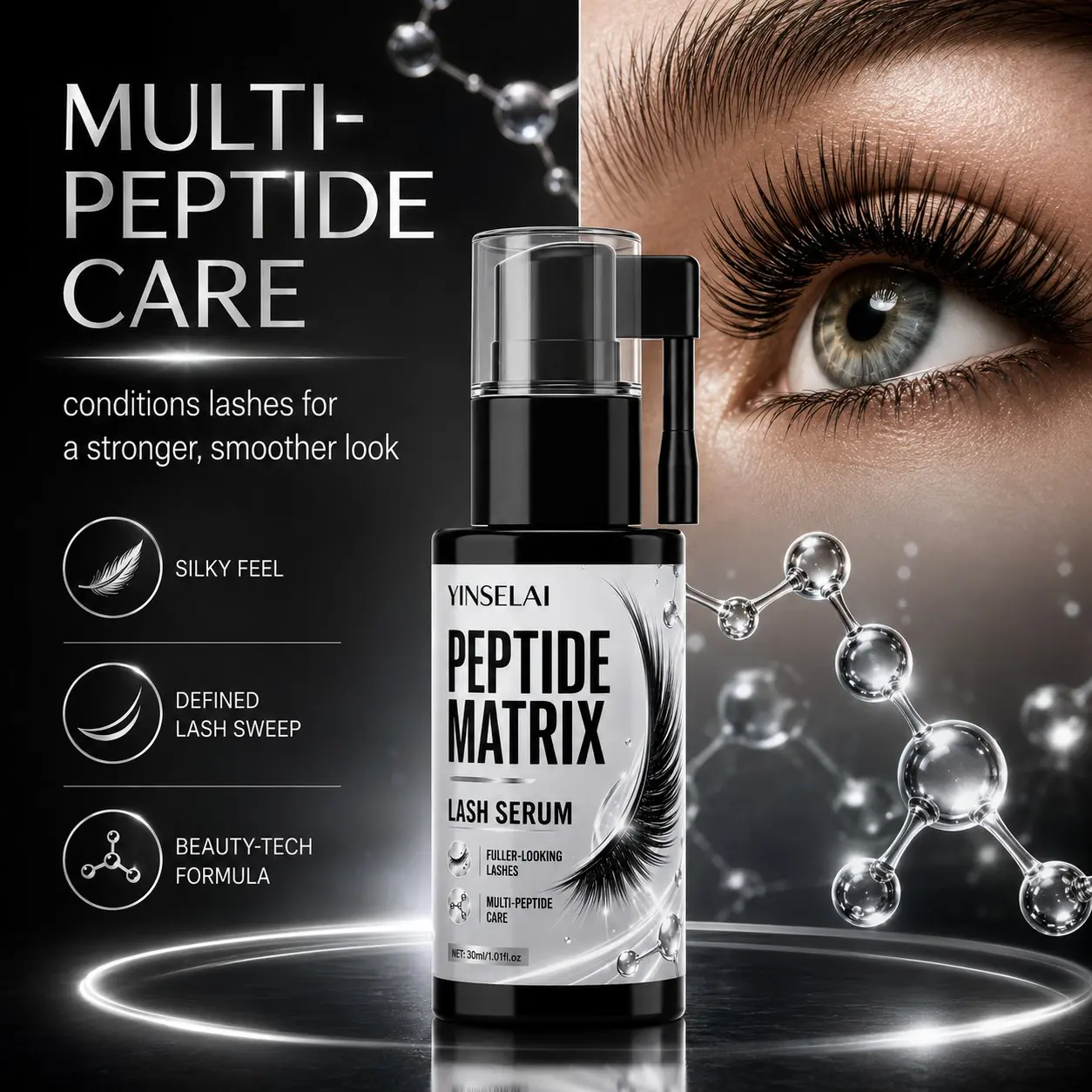 Peptide Matrix Eyelash Growth Serum 30ML, Intensive Nourishment for Sparse Lashes, Fuller & Denser Natural Look, Morning & Evening Care