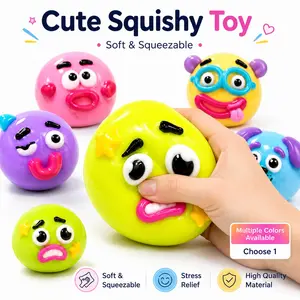 Cute Squishy Stress Relief Toy, Soft Squeeze Sensory Fidget Ball, Funny Face Anxiety Relief, Desk Toy Gift for Kids & Adults