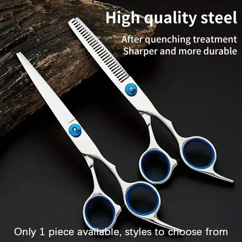 Stainless Steel Haircutting Scissors with Blue Non-Slip Pad, Straight and Toothed Clippers Set, Home and Salon Use, Unisex Hair Thinning Tool, Durable