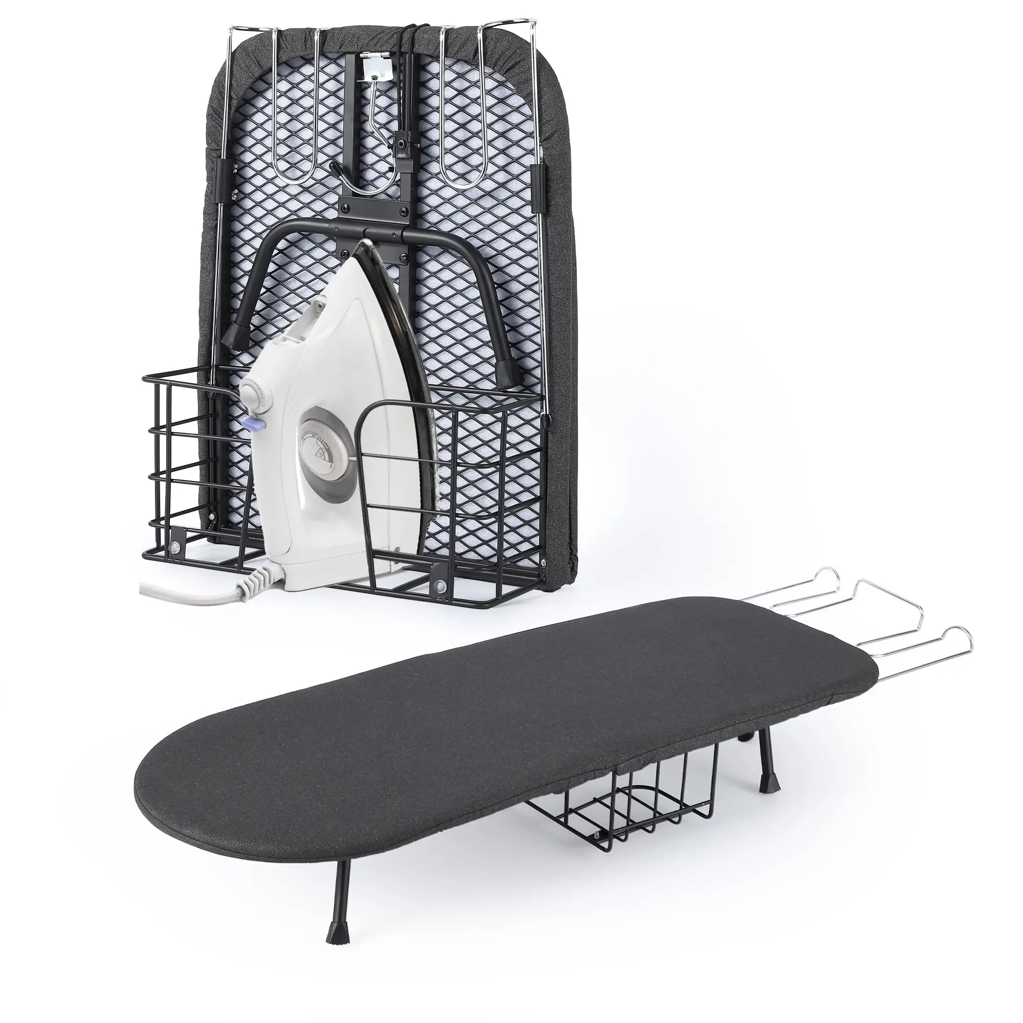 Garvee Compact Folding Ironing Board with Tabletop Pressing Station Featuring Iron Rest and Storage, Designed for Space-Saving Convenience in Small Homes and Ideal for Travel Use