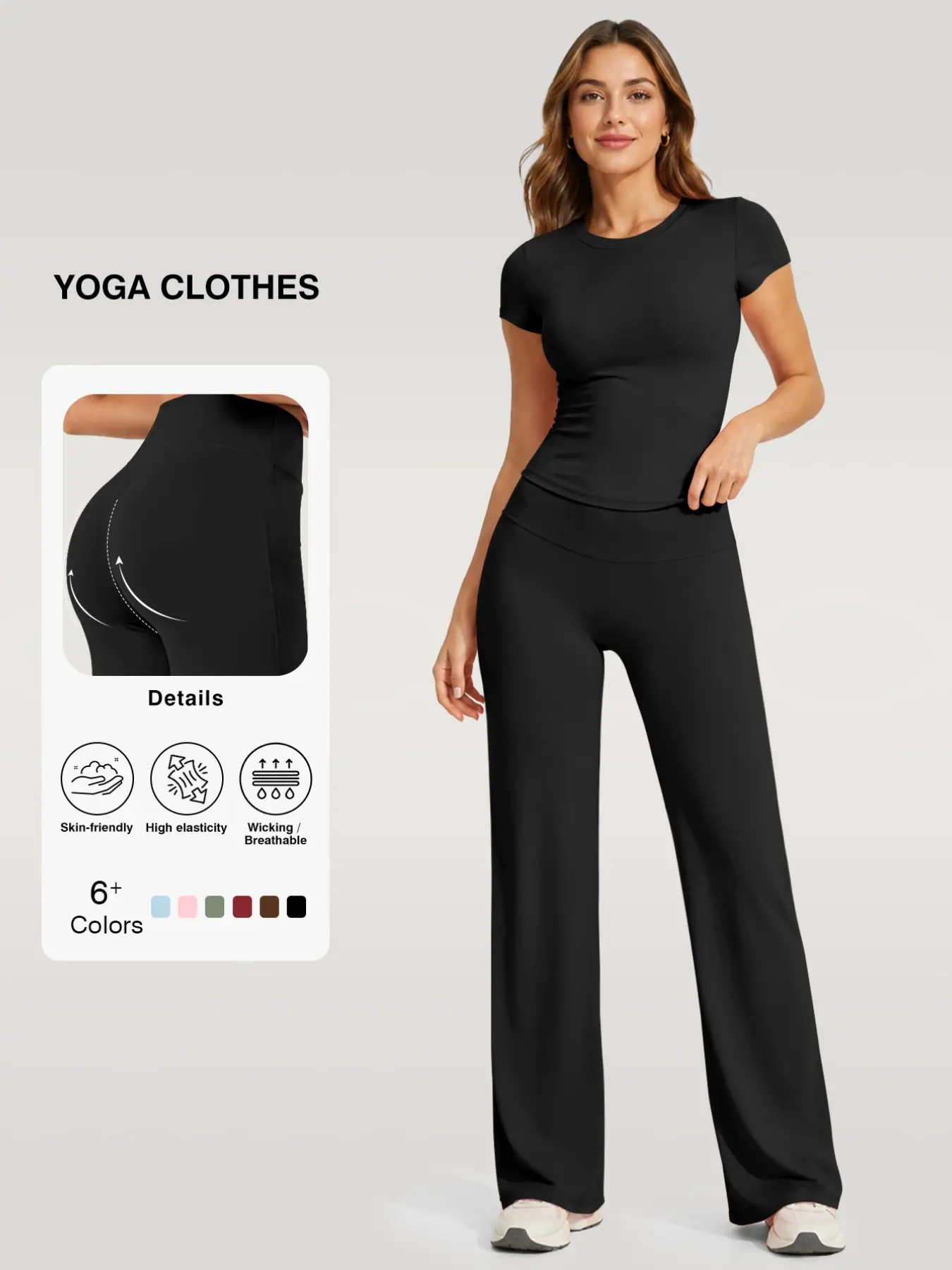 Women's Two-Piece Sportswear Set, Activewear Workout Set, Polyester Blend Activewear, Lightweight Short Sleeve T-Shirt and Wide Leg Pants, Quick-Dry Breathable Fitness, Gym Sports Set