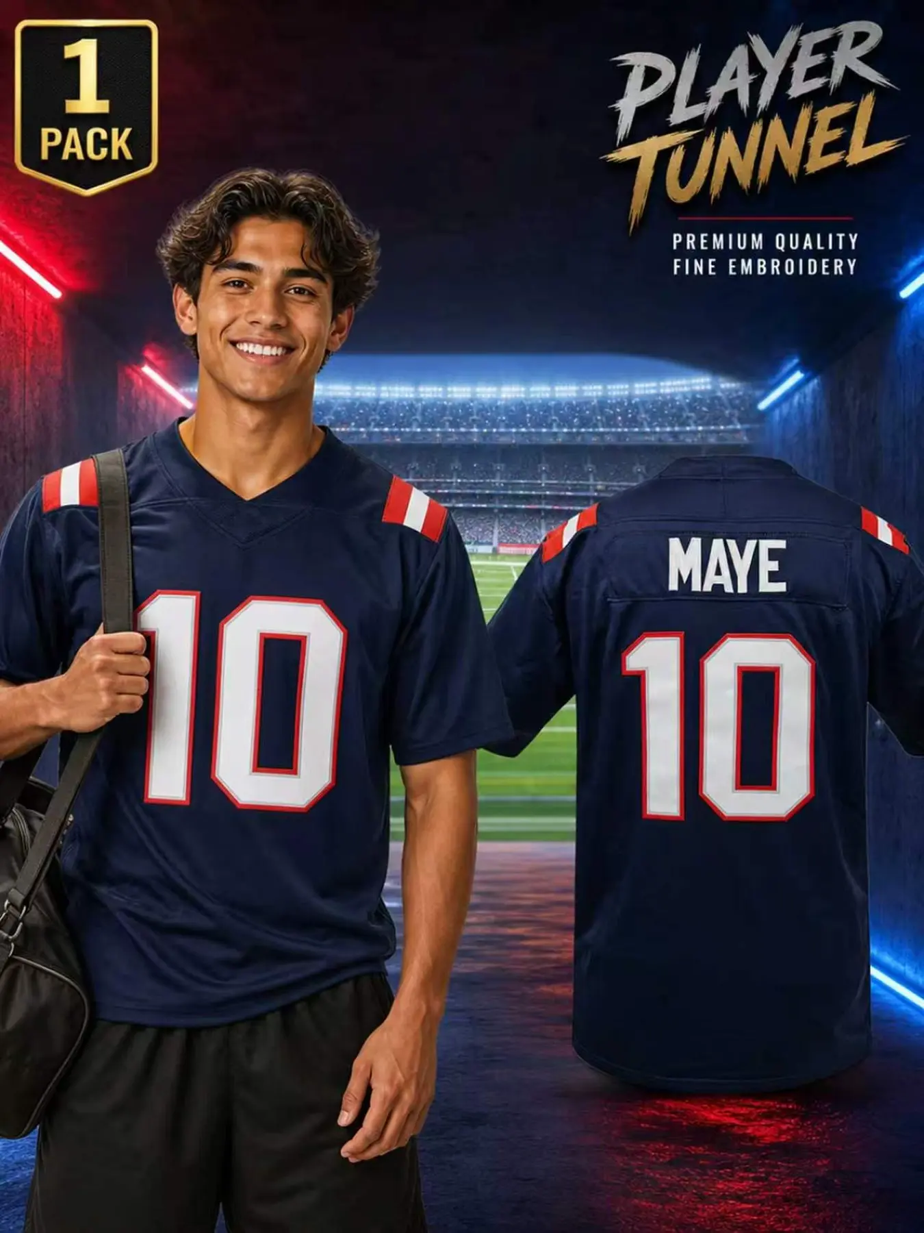 Men's Embroidered American Football Jersey #10 Stitched Athletic Sports Uniform Retro Short Sleeve Game Day Practice Jersey Fine Jersey