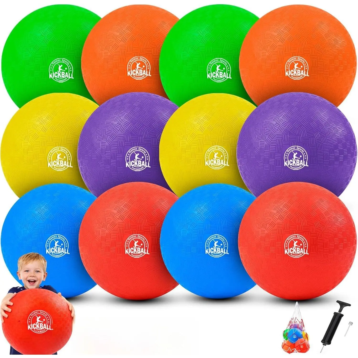 12 Inch Kickball Playground Balls Set(6,12)Pack,Durable Dodgeballs for Kids | Durable PVC Dodgeballs for Kids & Adults, Outdoor & Indoor Games with Pump and Storage Bag, Bouncy Balls for School, Gym
