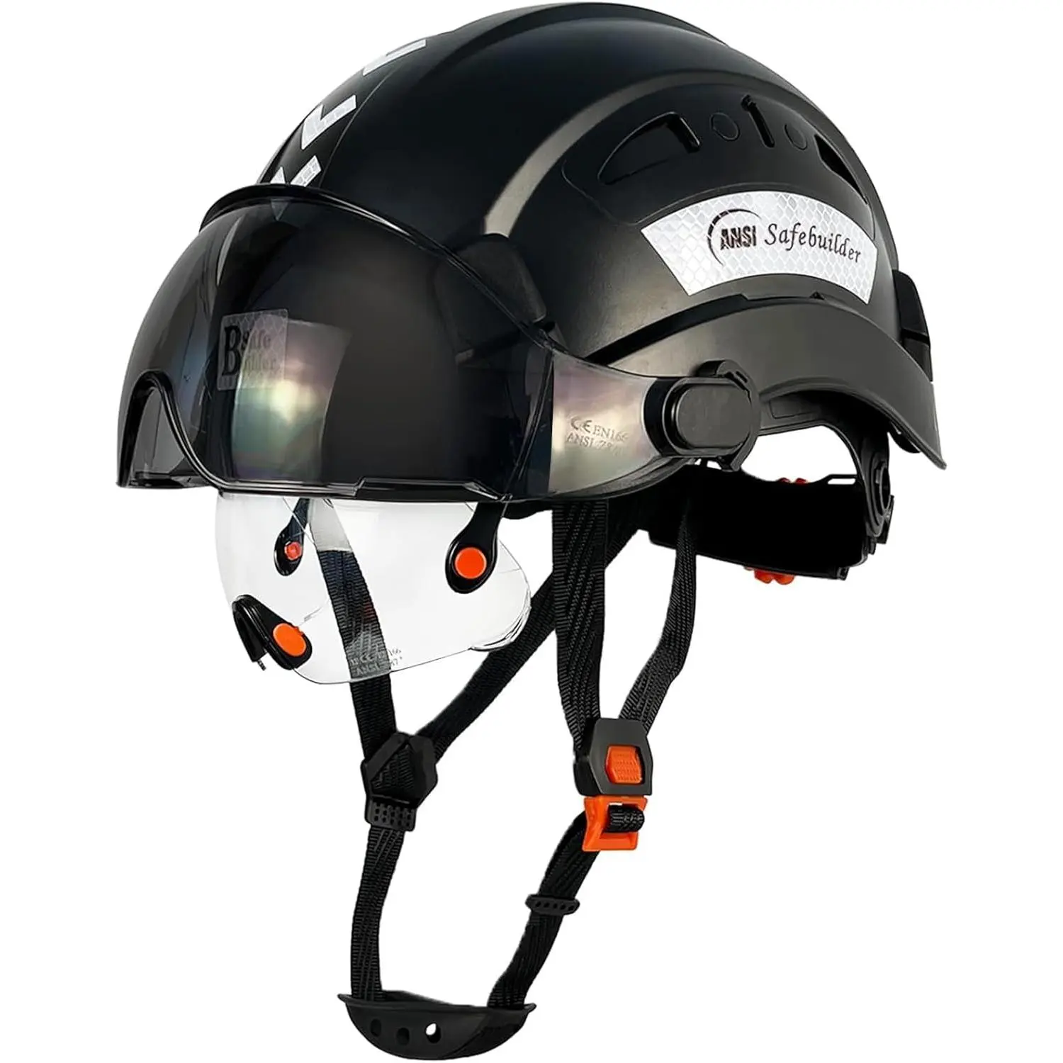 Hard Hat with Flip-Up Face Shield, Adjustable Vented Headgear, Shock-Absorbing 6-Point Suspension, Comfort Fit for Workshop, DIY, Outdoor Work, Protective Visor Set