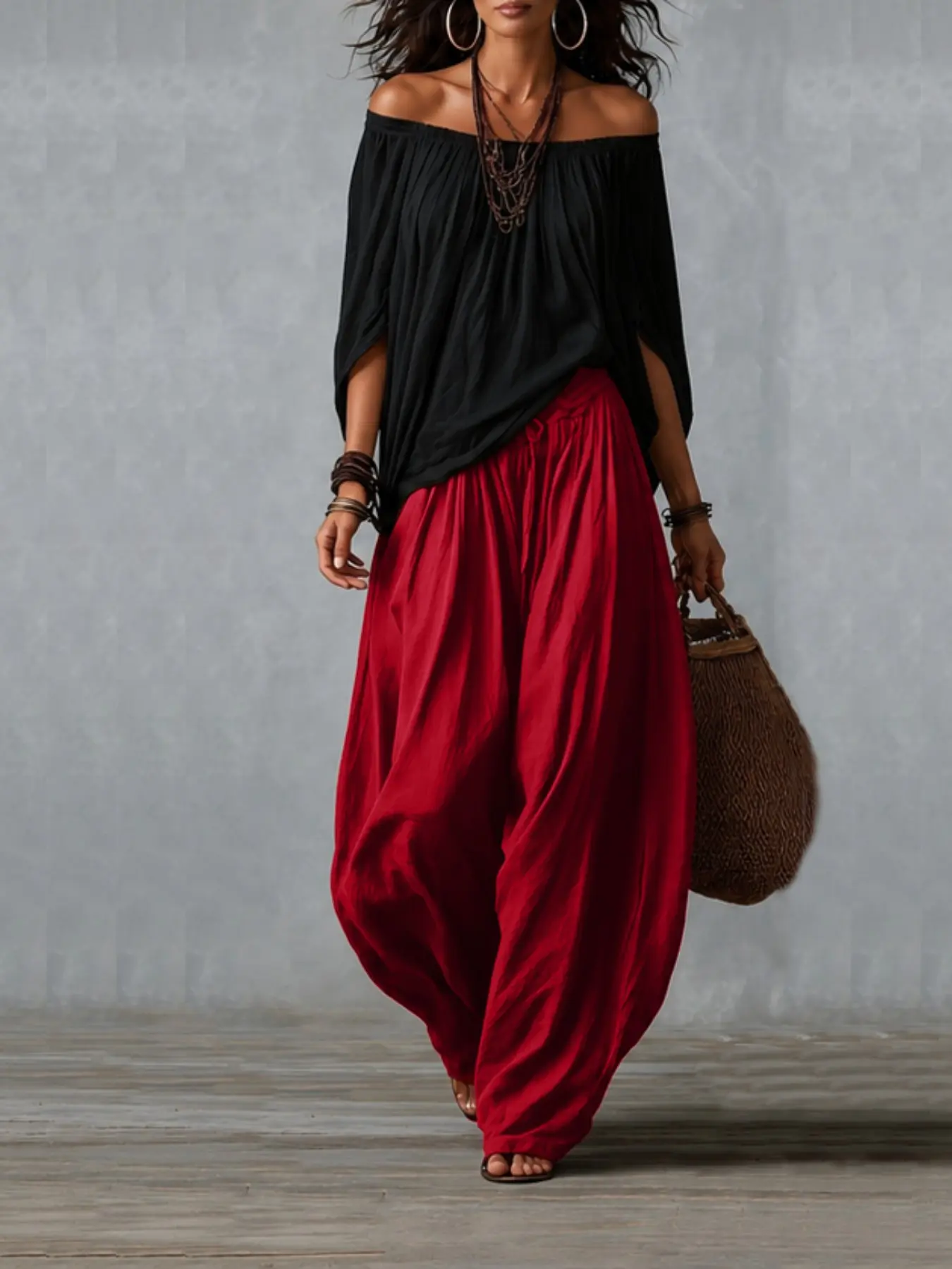 2026 Women's Two-Piece Set, Top Balloon Pants Lantern Matched, Casual Daily Wear, Comfortable Stylish Design