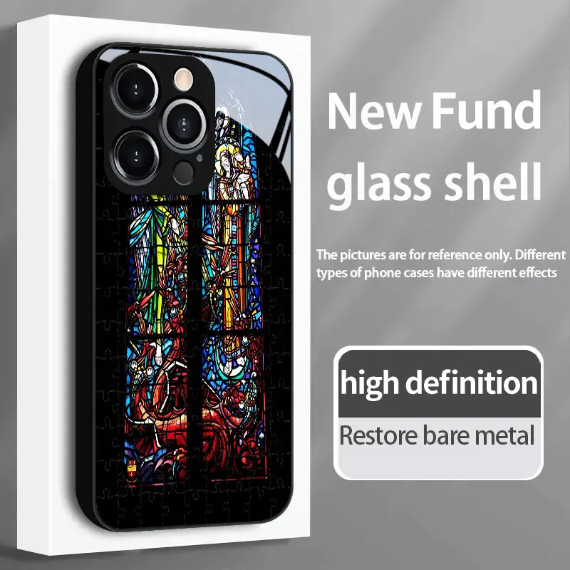 Stained Glass Window Art HD Quality Tempered Glass Phone Case - Fits iOS iPhone Series, Multi-Model for iPhone 17 Air, 16, 15 Pro Max, 14 Plus, 13, 12, 11