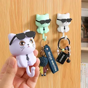 (Random color)No Drill Self-Adhesive Black Cat Wall Hook with Rotating Eyes - Cute Suitable for Home Decor, Adhesive Backing Suitable for Painted Walls, Plastic Hanger for Coats, Hats, Keys, Entryway Doorway, -Free Installation