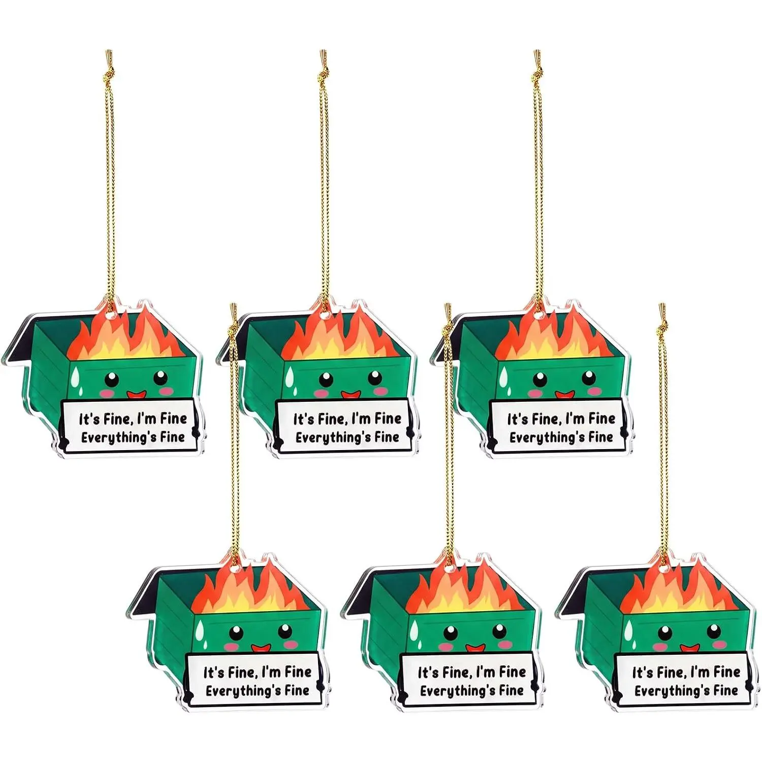 6 count Dumpster Fire  Ornament Bulk Employee Funny Encouragement  Response Team Everything is Fine Emotional Support Positive Thank You  for Office Staff Teacher Nurse (Green)