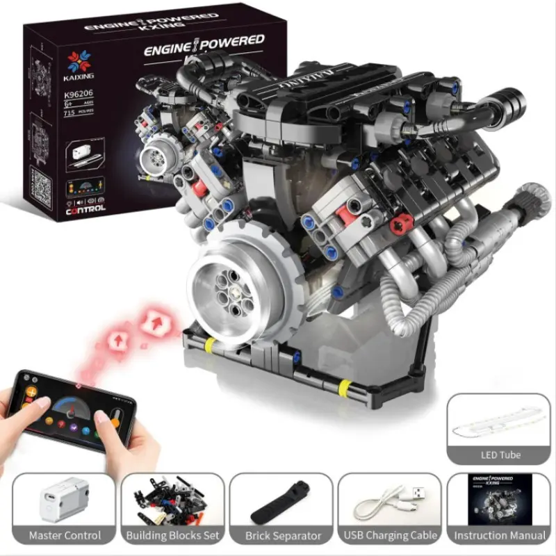 V8 Engine Building Kit Simulation Mechanical Block Set with Motor Programmable Smartphone Remote LED Lights Suitable for Ages 14+, Kids Collectors DIY Engineering Model