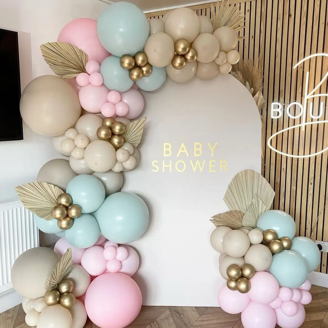 126pcs Mint Blue Pink Beige Balloon Garland Arch Kit, Set, Gender Reveal Decoration, Birthday Party Baby Shower Christening Decor Backdrop