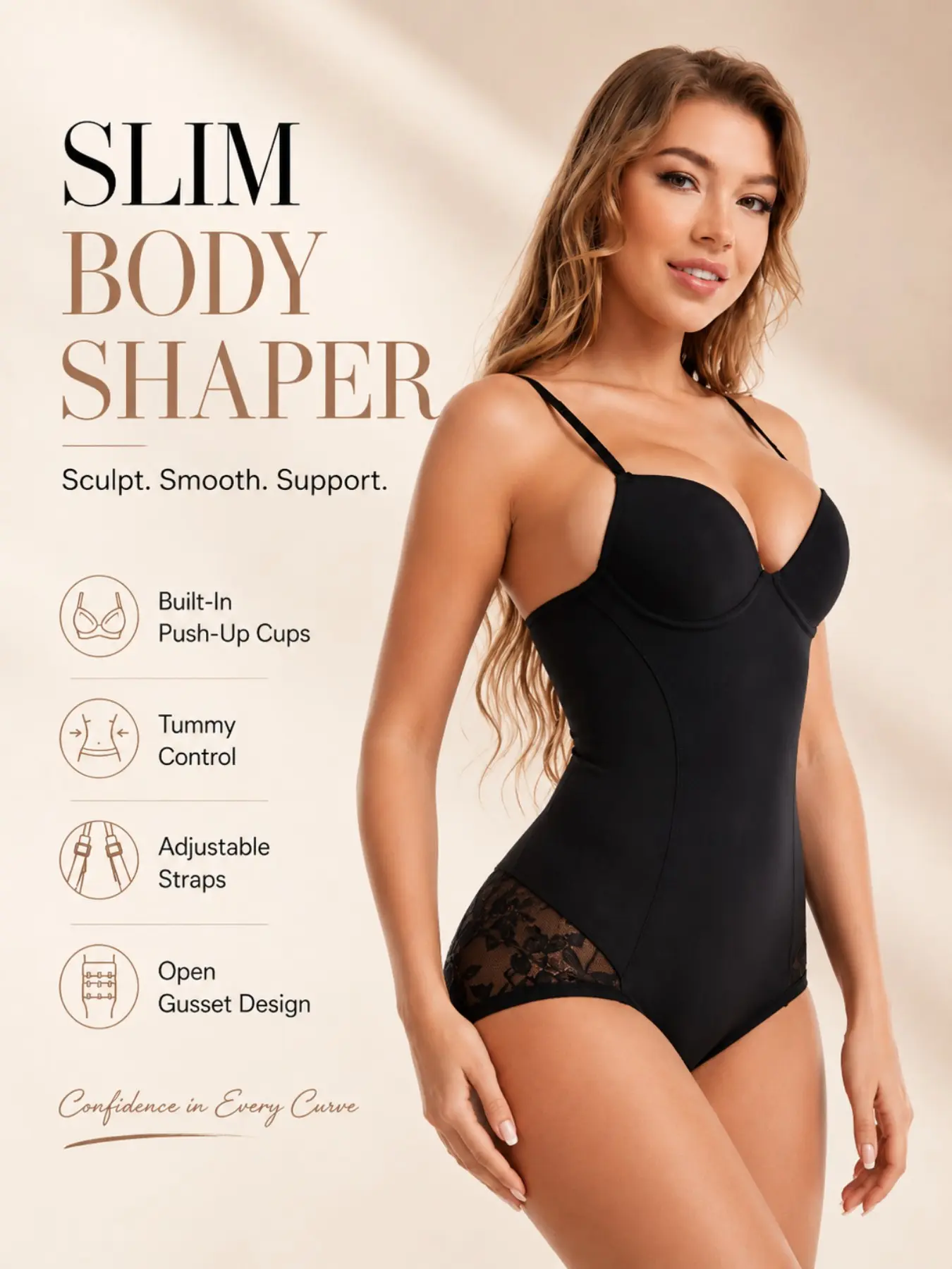 Postpartum Body Shapewear with Bra, Seamless Lace Waist Trainer, Tummy Control, Push-Up Support, Sexy Style, All Season Wear