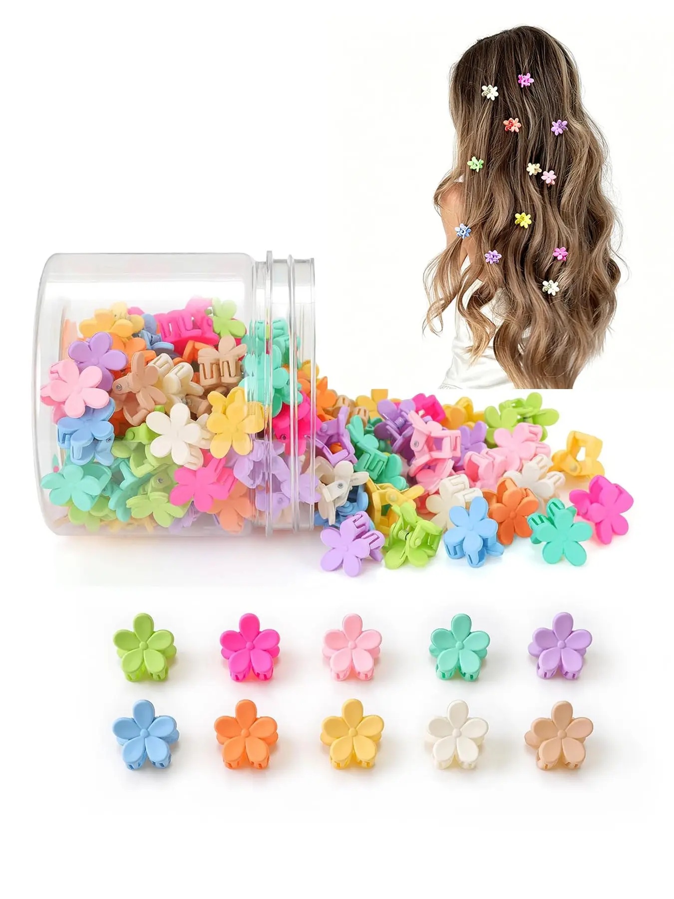 Mini Flower Hair Clips 100pcs, Fun Hair Clips, Small Hair Clips Mini Claw Clips, Claw Clip Pack, Cute Jaw Clips Hair Pins, Hair Barrettes for Women Girls Kids Teens, Floral Hair Accessories Hairclips