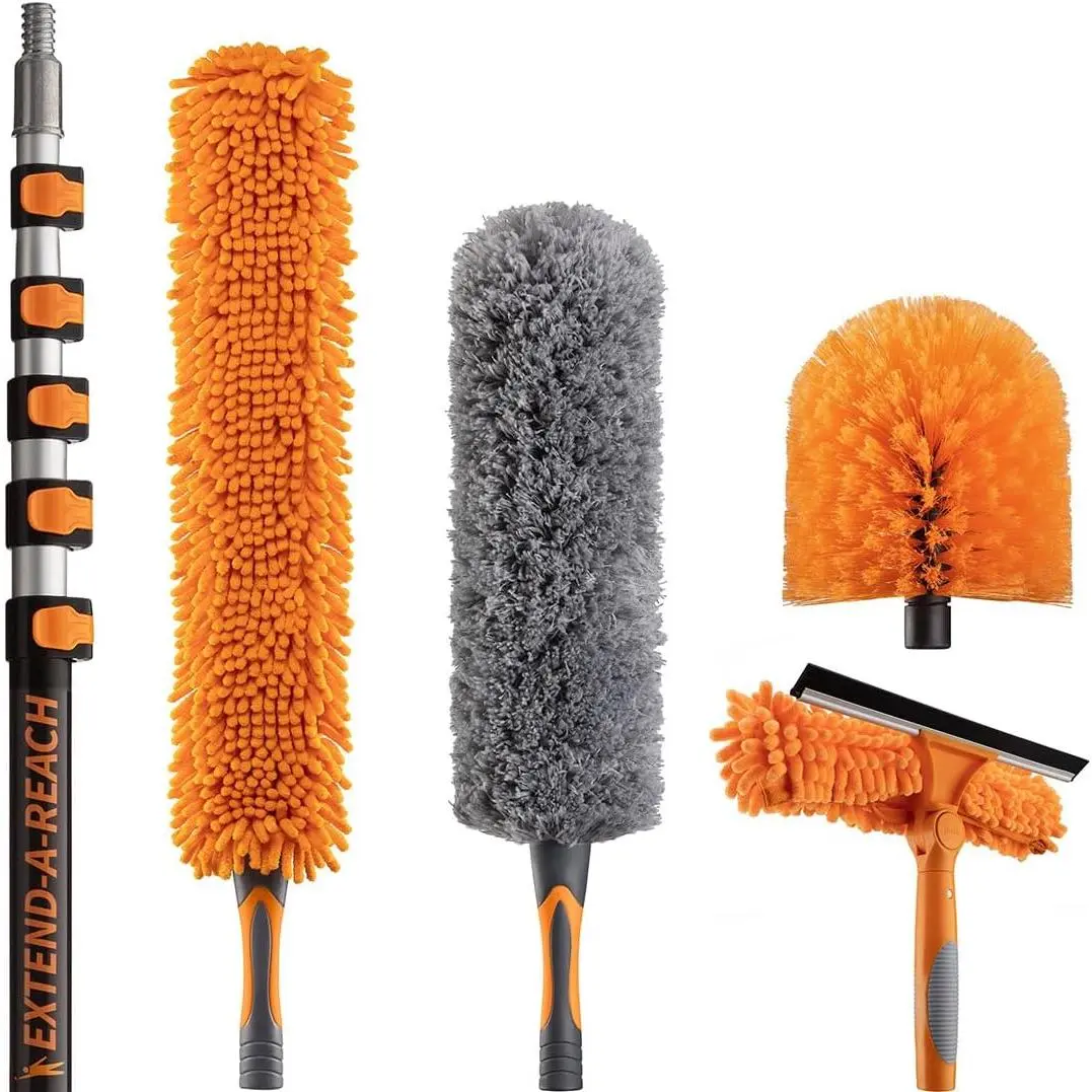 30 Foot High Reach Duster Kit with 5-24 ft Extension Pole for Cleaning| High Ceiling Dusting & Window Cleaning Kit with Telescopic Pole, Window Washer Squeegee, Cobweb Duster, Fan & Feather Dusters