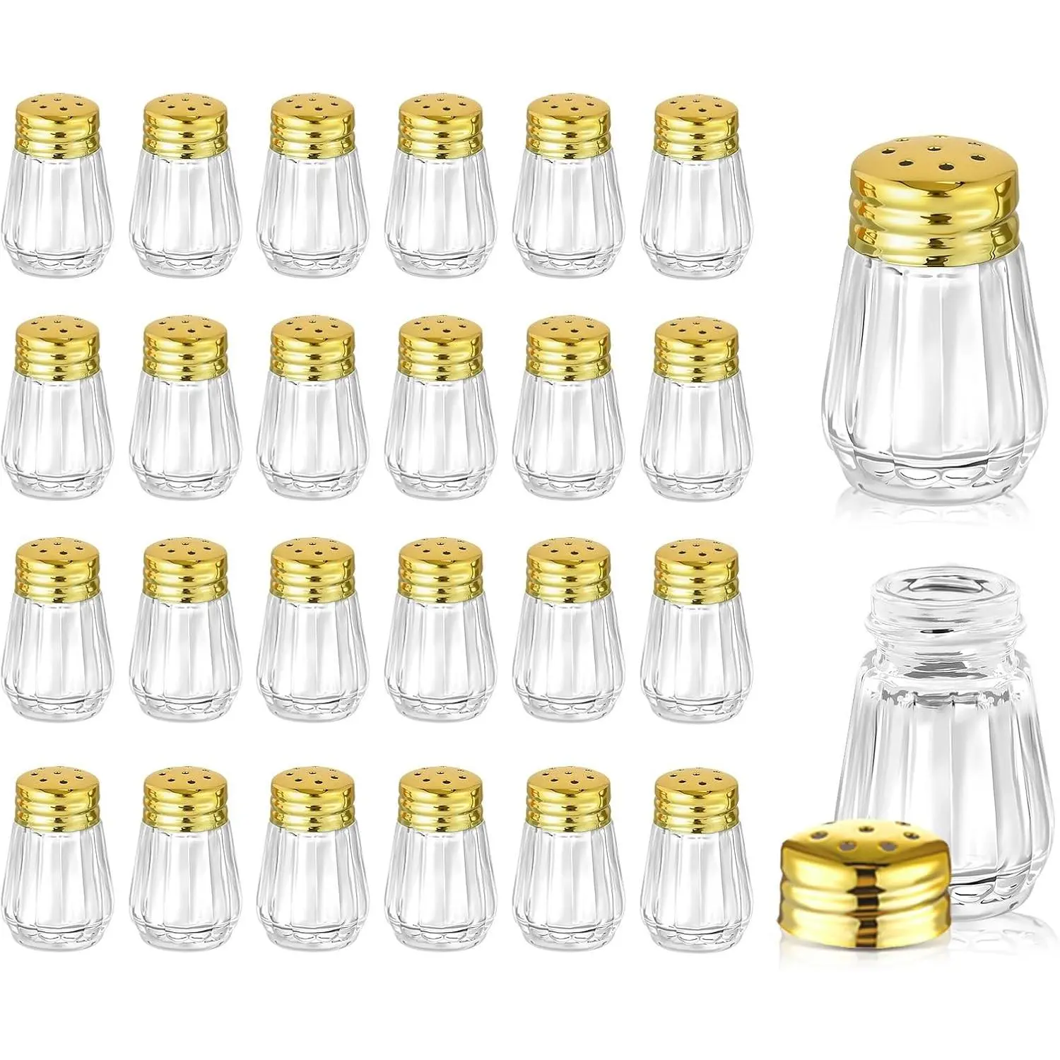 24 Pcs Mini Salt and Pepper Shakers, Cube Shape 0.5 oz Small Glass Spice Shaker for Wedding Party Restaurant Home Kitchen (Gold)