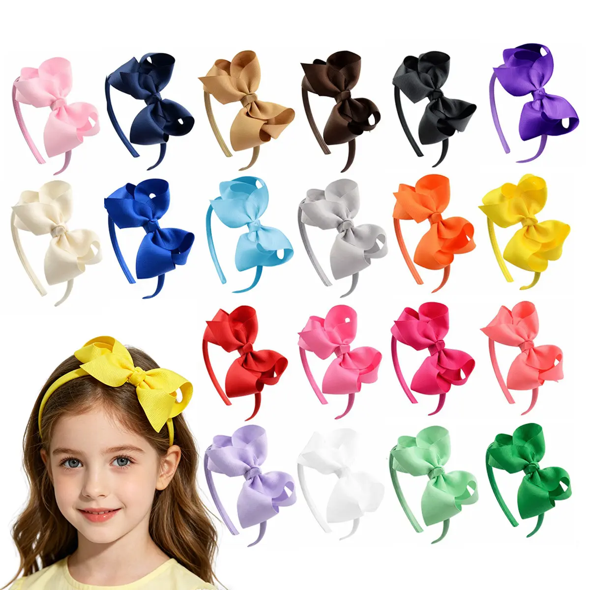 20Pcs Decorative Ribbon Bow Headbands, Boutique Grosgrain Fabric Hair Bands, Fashion Bow Hair Accessories for Daily Outfit