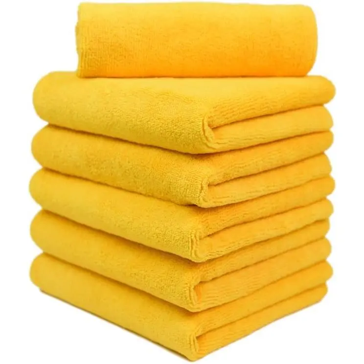 Microfiber Detailing Towels, 340 GSM Lint Free  Buffing Waxing Polishing Drying Towels (6, Yellow, 16x16 Inch)