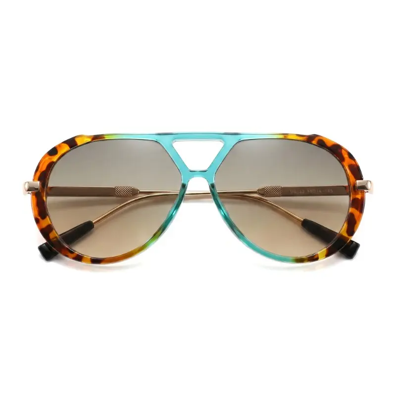 Retro Round Sunglasses Slim Face Oval Frame UV400 Protection Leopard Double Beam Design Flat Light Glasses For Outdoor Fashion Driving