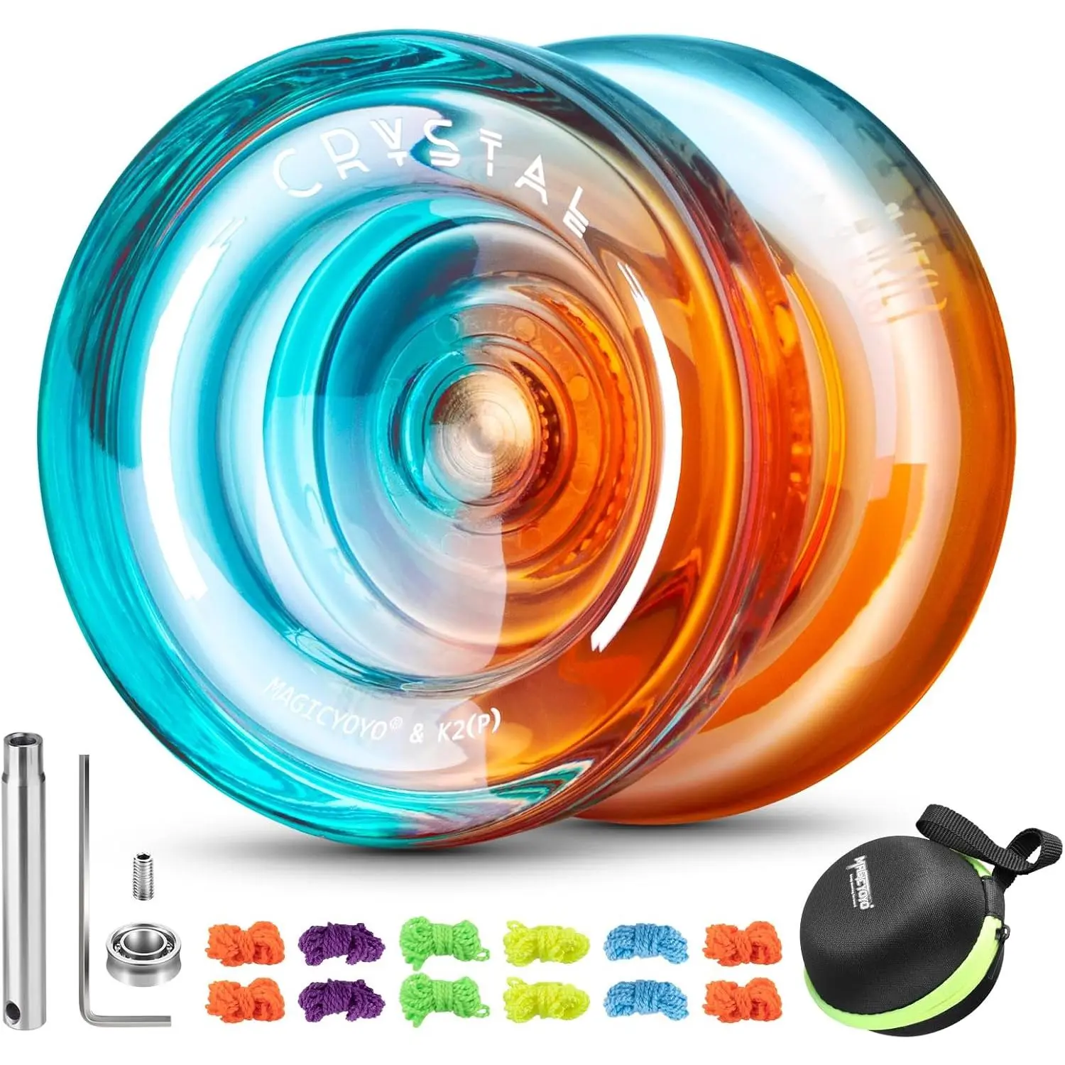 Professional Responsive Yoyo Kids , Dual Purpose Yo Yo Advanced + Extra Unresponsive Yo-yo Bearing + 12 Yoyo Strings + Storage Bag + Removal Tool ( Blue Orange)